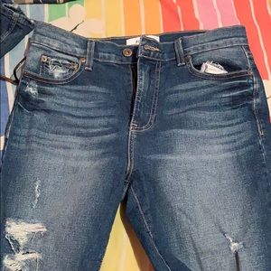 Distressed high rise skinny jeans